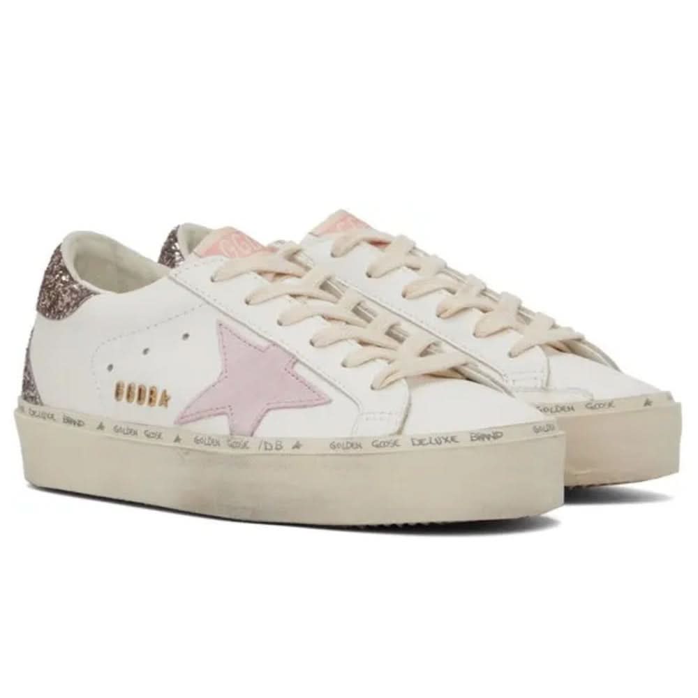 Golden Goose Hi Star 'White Antique Pink Glitter' - Copva