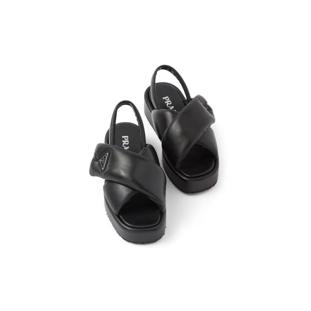 Prada triangle-logo padded sandals "Black" - Copva