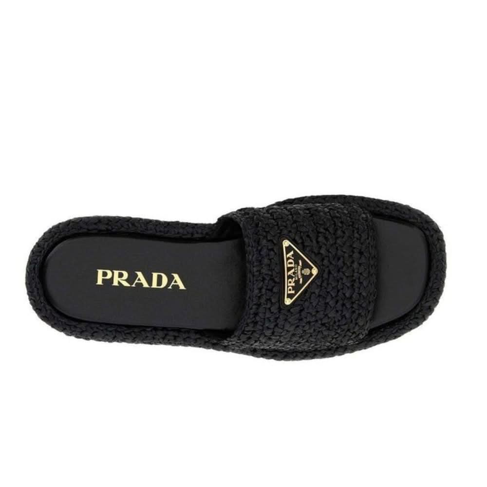 Prada logo-plaque crochet sandals 'Black' - Copva