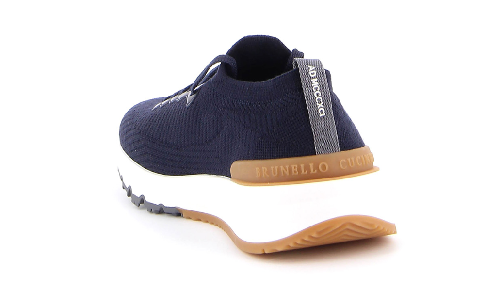 Brunello Cotton chiné knit runners "Bleu"