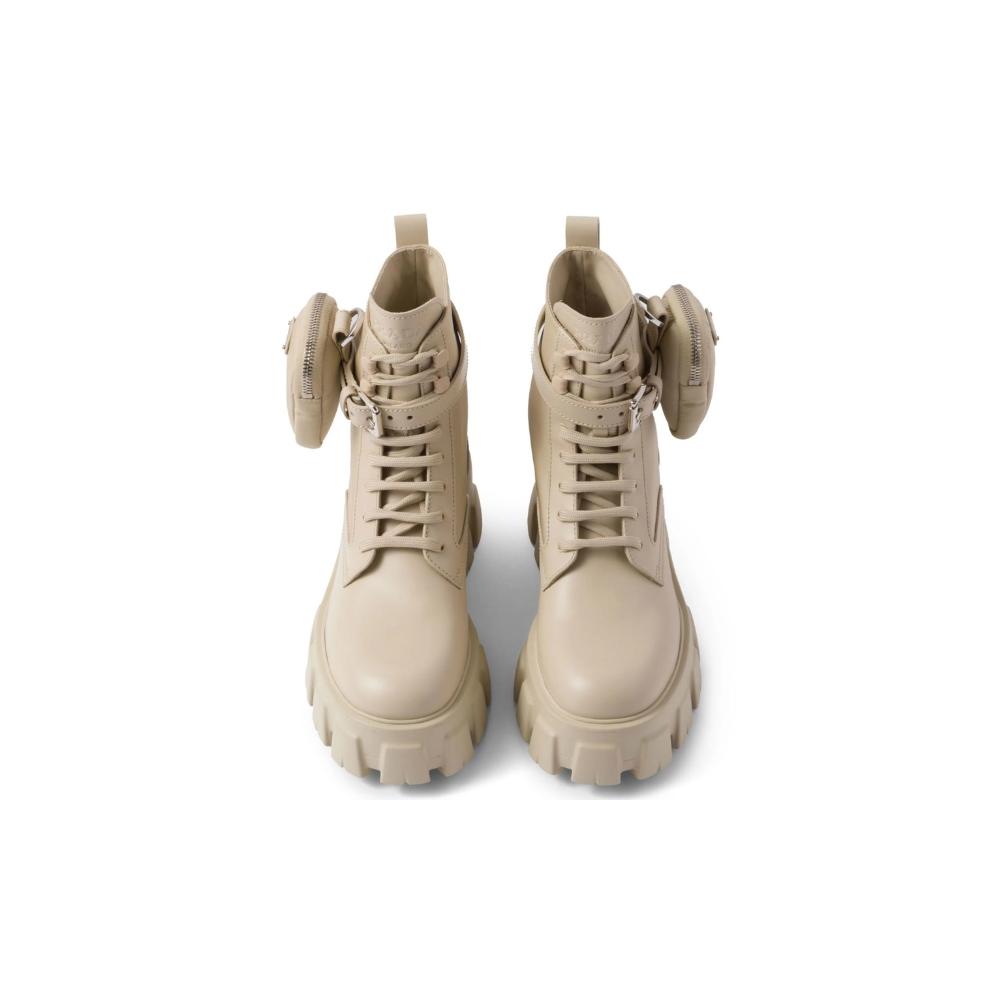 Prada Monolith pouch-detail leather boots "Beige"