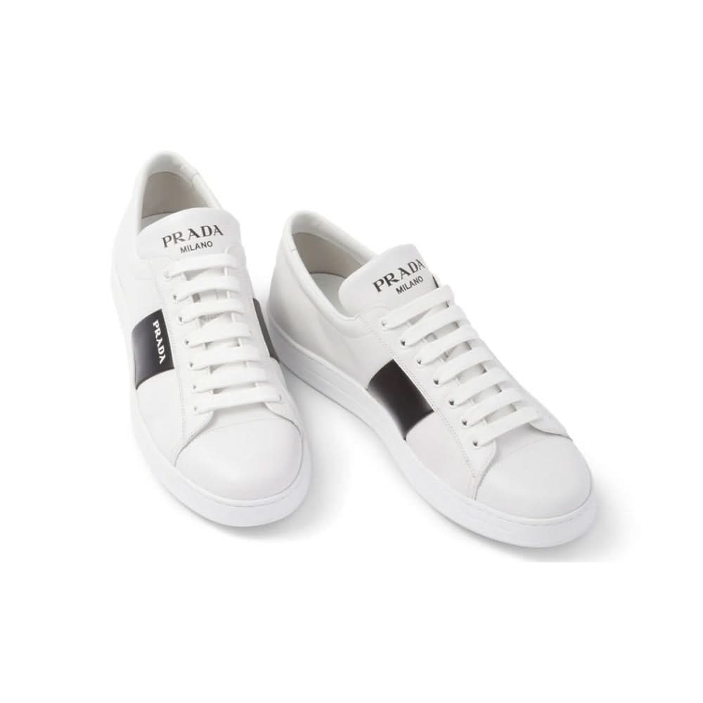 Prada brushed leather sneakers 'White Black' - Copva
