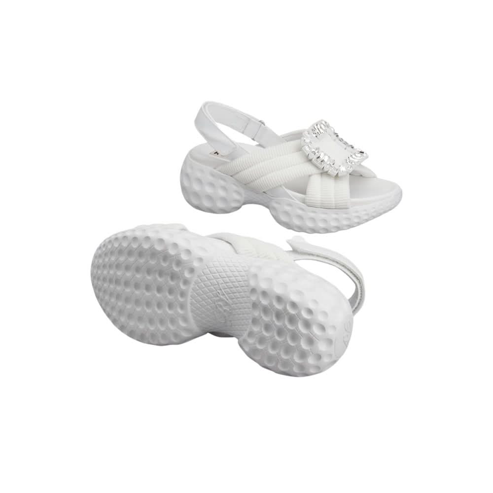 Roger Vivier Viv' Run Light Strass Buckle Sandals in Fabric 'White' - Copva