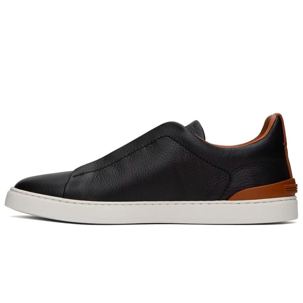 ZEGNA Black & Brown Deerskin Triple Stitch Sneakers - Copva