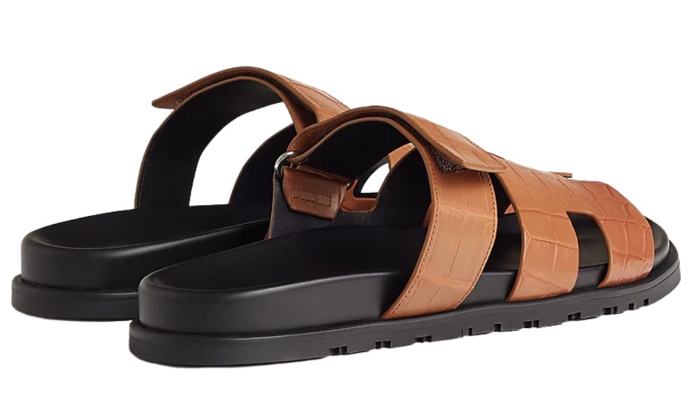 Herms Calfskin Sandals Crocodile Skin "Naturel"