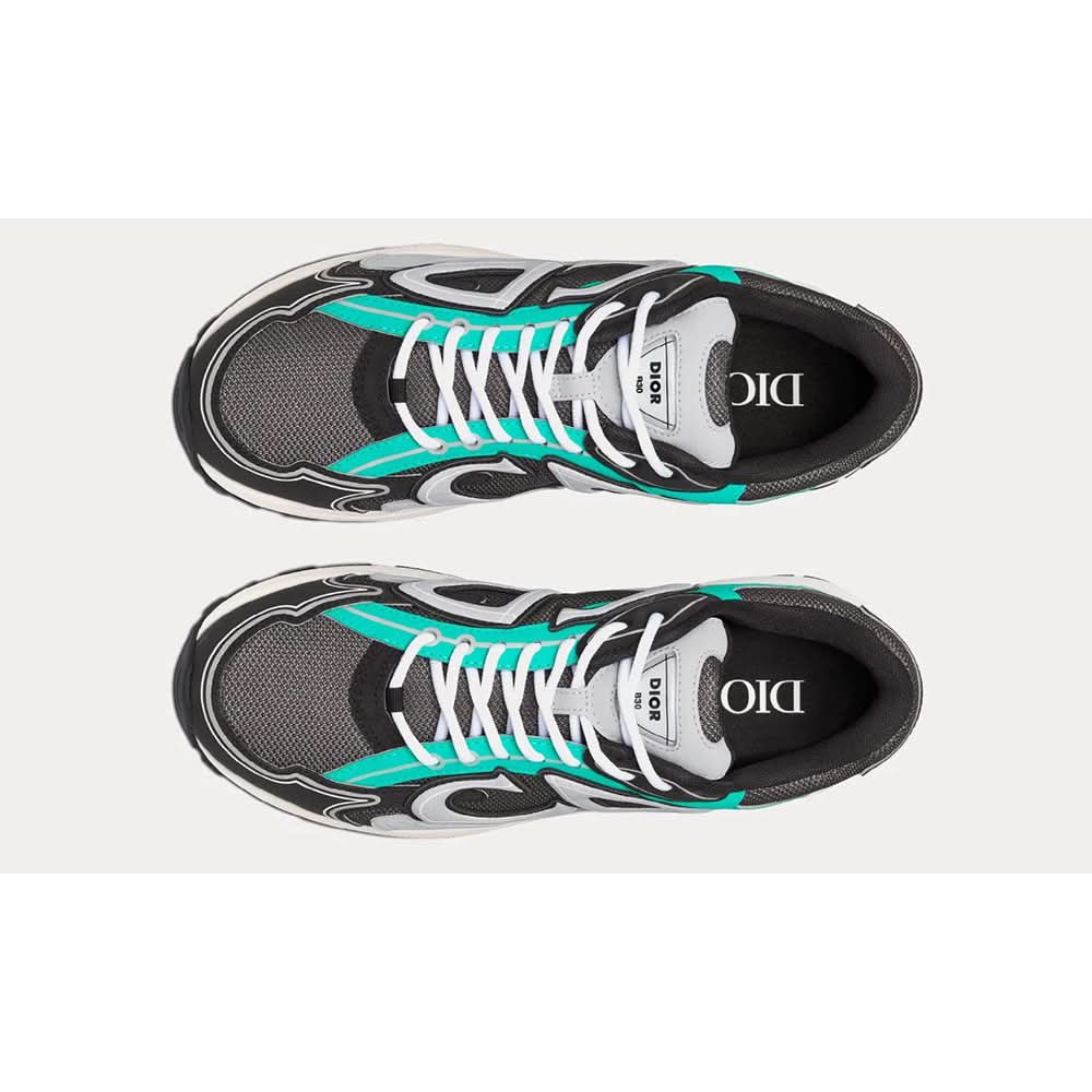 Dior B22 Anthracite Gray Mesh And Black & Green Low Top Sneakers - Copva