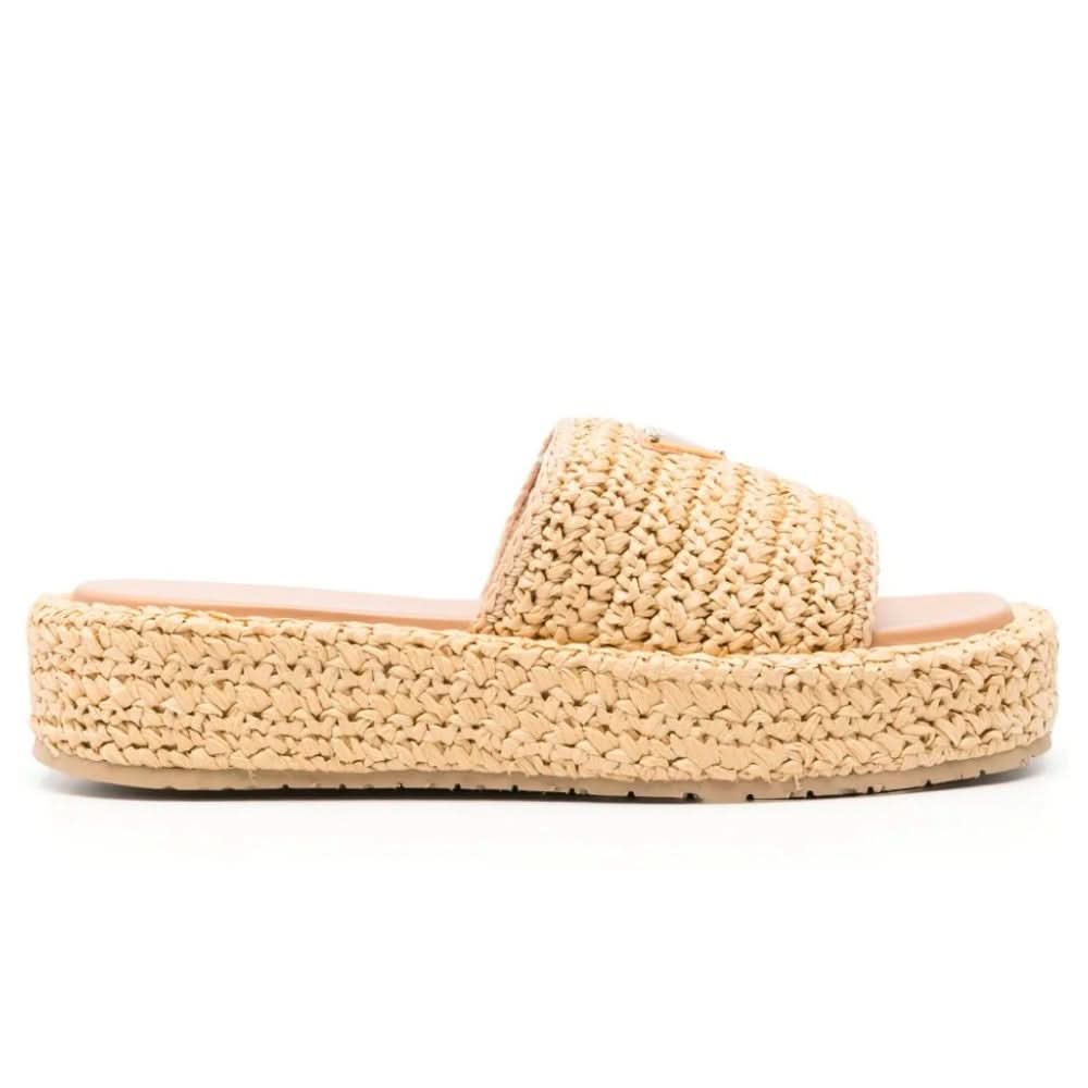 Prada logo-plaque crochet sandals 'Beige' - Copva