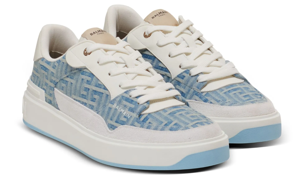 Balmain B-Court Flip sneakers in monogrammed denim "Navy"