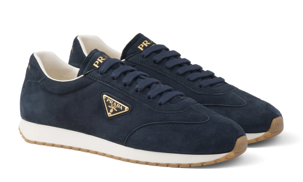 Prada Triangle-logo Suede Sneakers "Navy Blue"