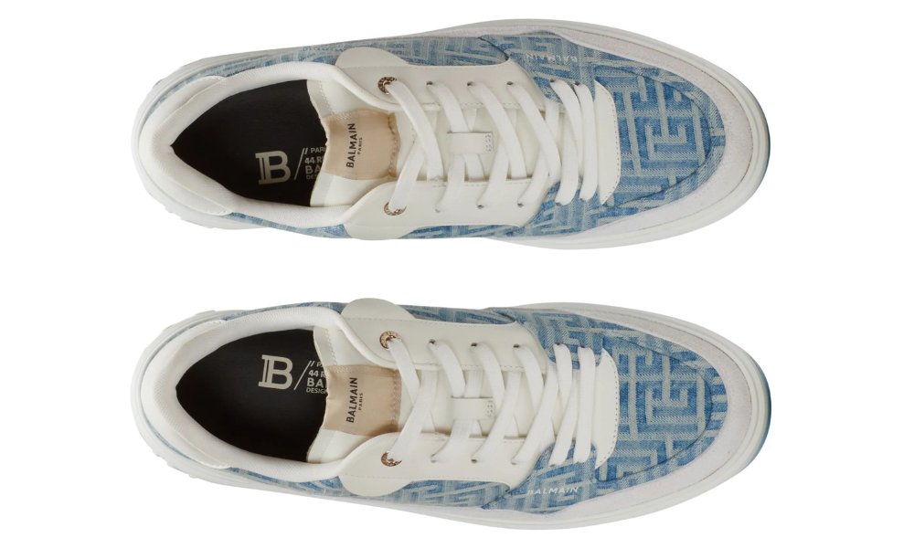 Balmain B-Court Flip sneakers in monogrammed denim "Navy"