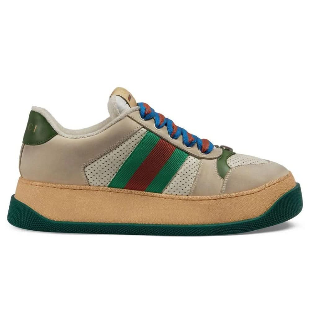 Gucci Screener low-top leather sneakers 'Cream White Green' - Copva