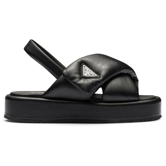 Prada triangle-logo padded sandals "Black" - Copva