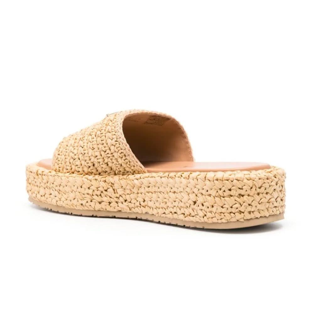 Prada logo-plaque crochet sandals 'Beige' - Copva