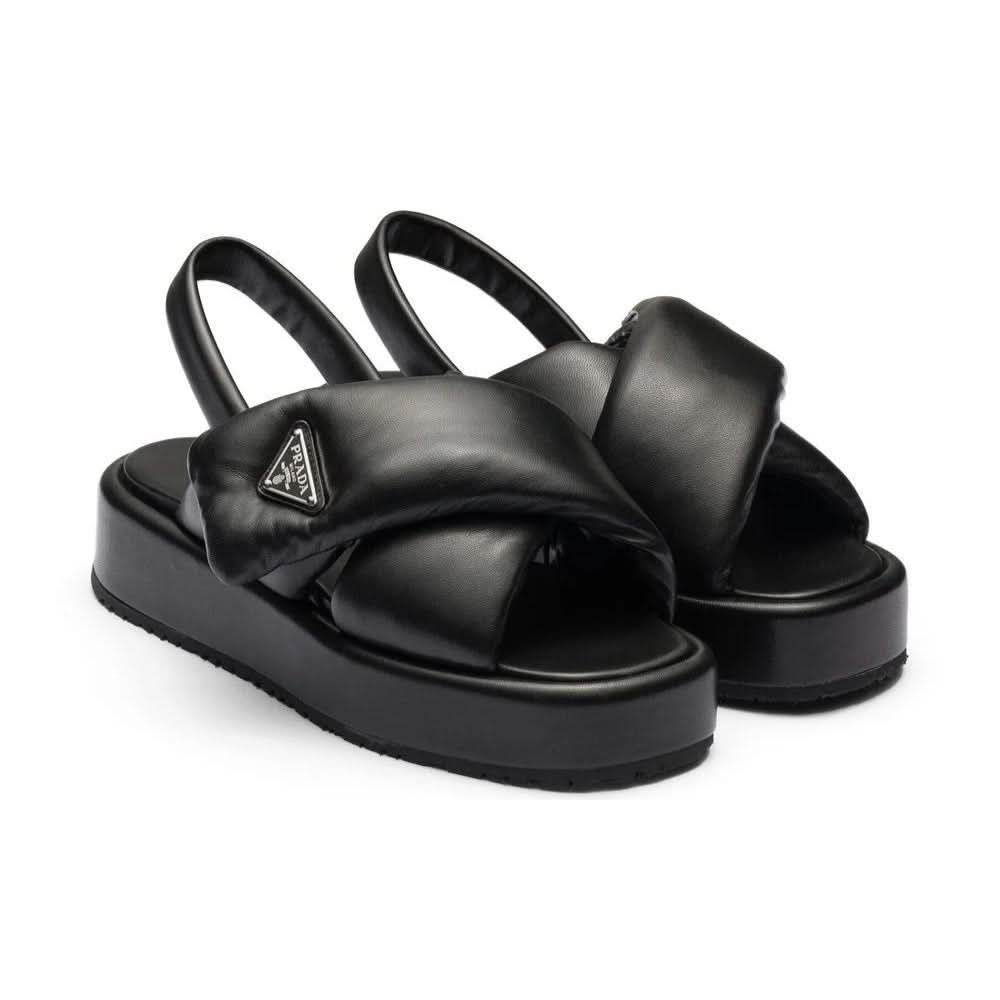 Prada triangle-logo padded sandals "Black" - Copva