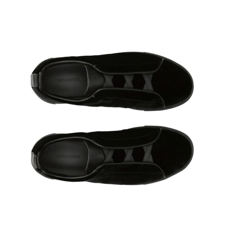 ZEGNA  Velvet Triple Stitch Sneakers "Black" - Copva
