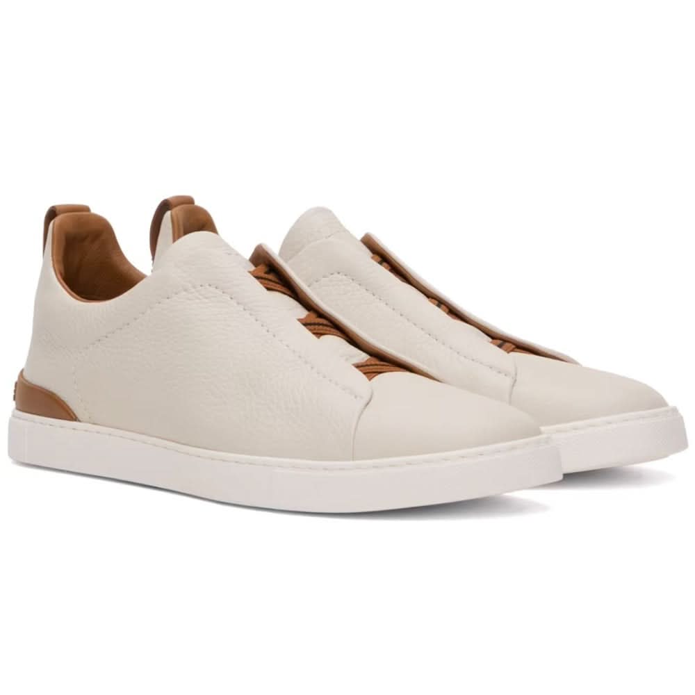 ZEGNA Off-White Deerskin Triple Stitch Sneakers - Copva