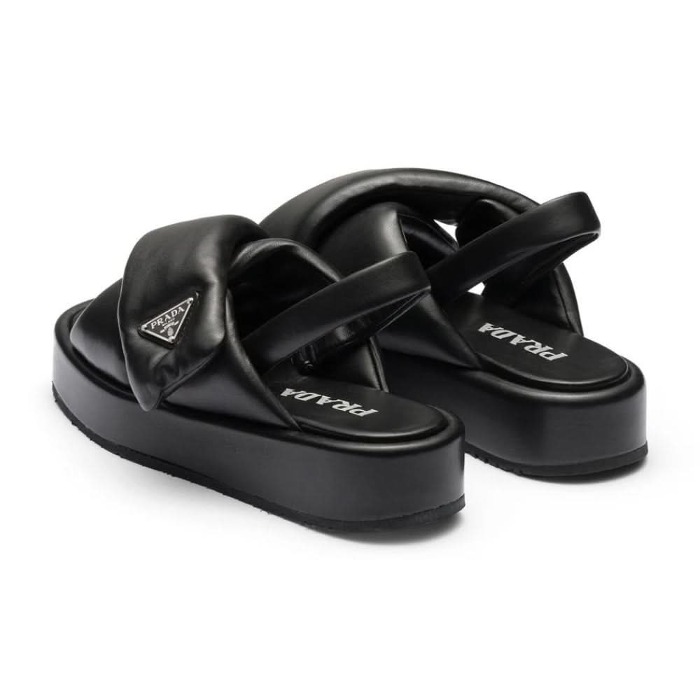 Prada triangle-logo padded sandals "Black" - Copva