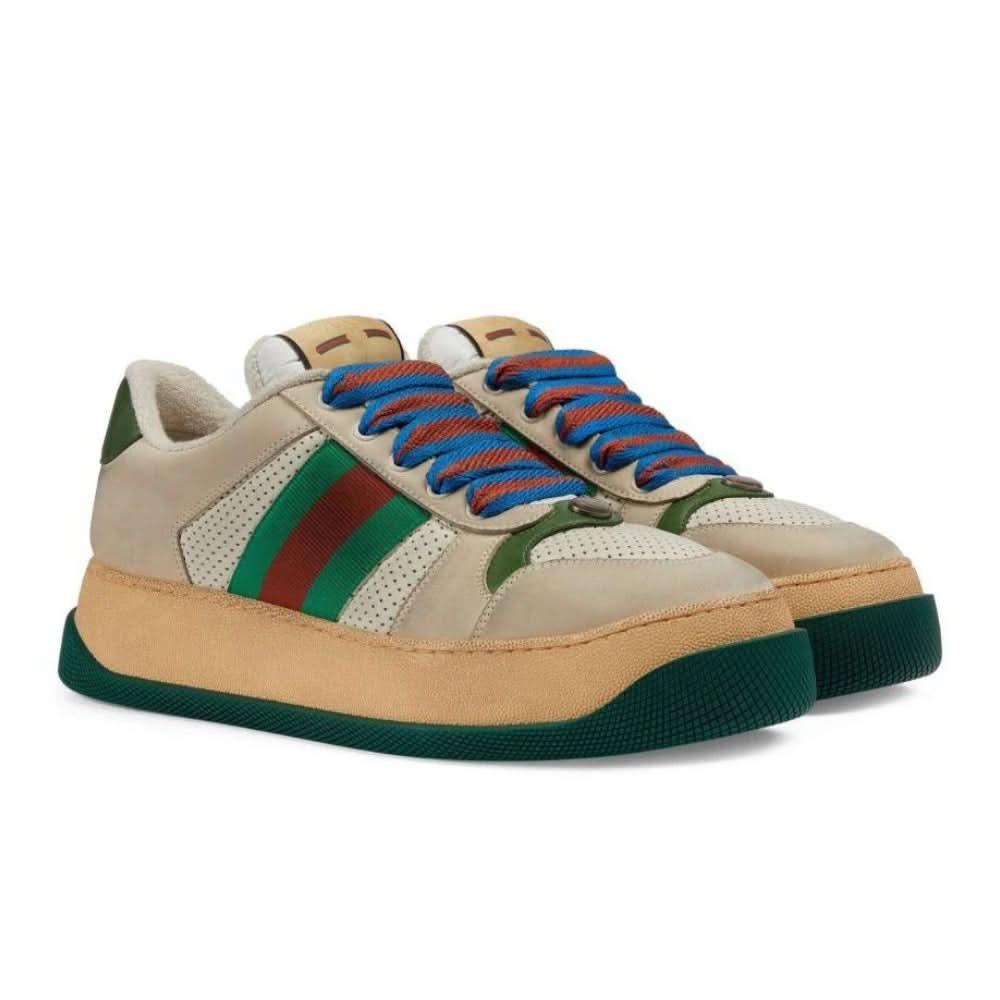 Gucci Screener low-top leather sneakers 'Cream White Green' - Copva