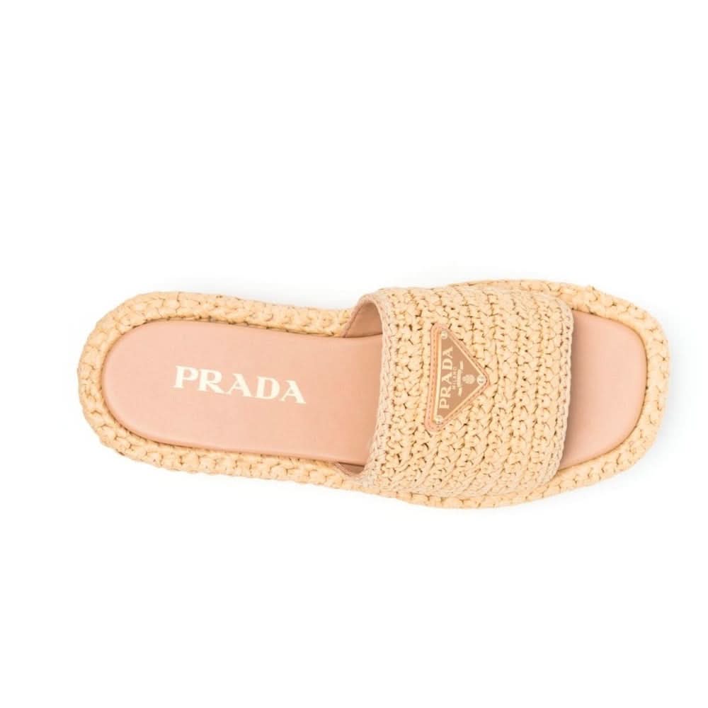 Prada logo-plaque crochet sandals 'Beige' - Copva