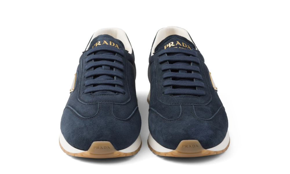 Prada Triangle-logo Suede Sneakers "Navy Blue"
