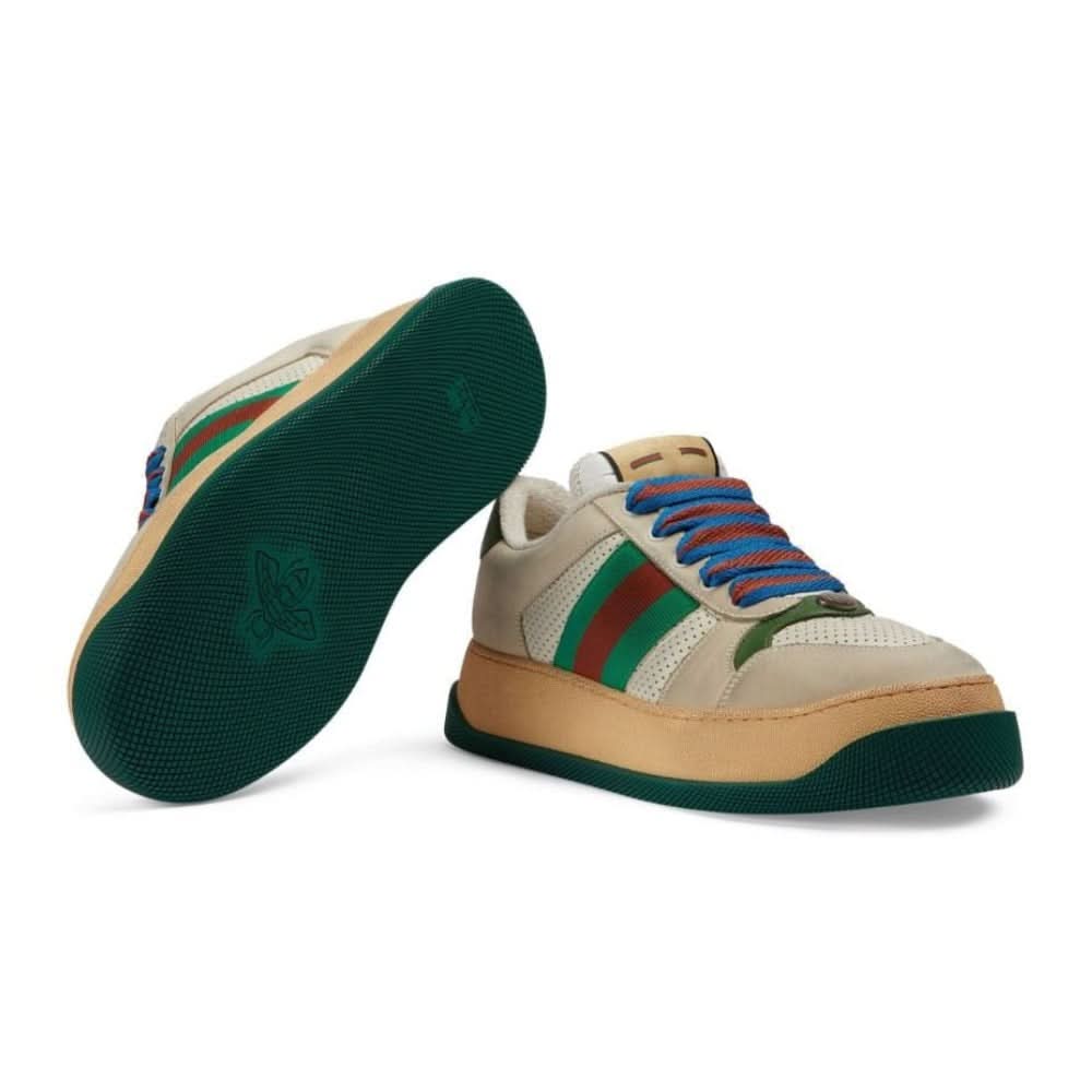 Gucci Screener low-top leather sneakers 'Cream White Green' - Copva