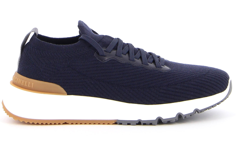 Brunello Cotton chiné knit runners "Bleu"