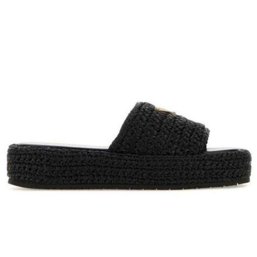 Prada logo-plaque crochet sandals 'Black' - Copva