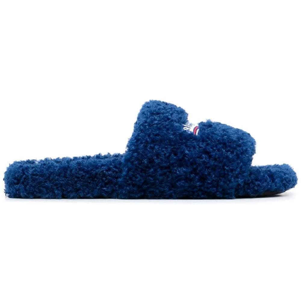Balenciaga logo-embroidered slides "Blue" - Copva