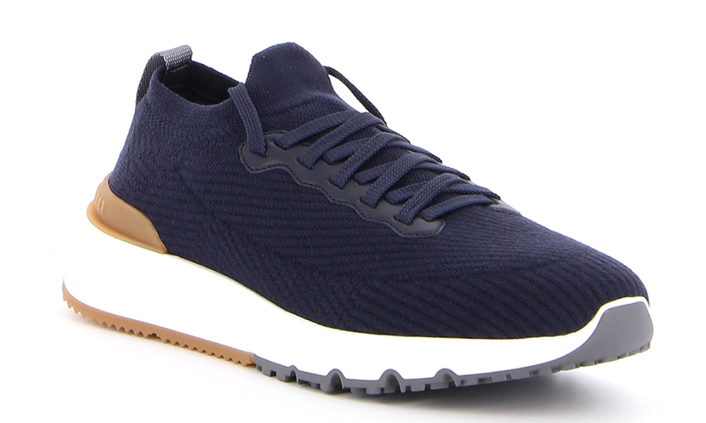 Brunello Cotton chiné knit runners "Bleu"