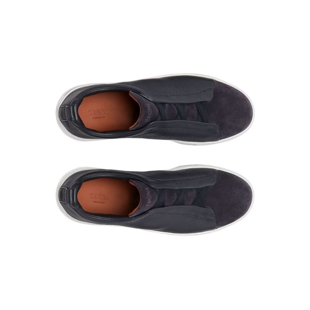 Zegna Leather And Suede Triple Stitch "Navy Blue" - Copva