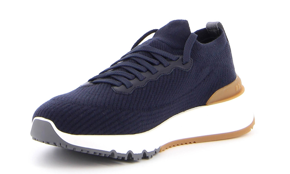 Brunello Cotton chiné knit runners "Bleu"
