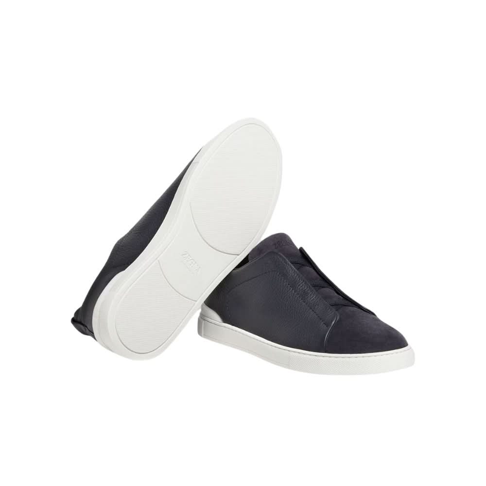 Zegna Leather And Suede Triple Stitch "Navy Blue" - Copva