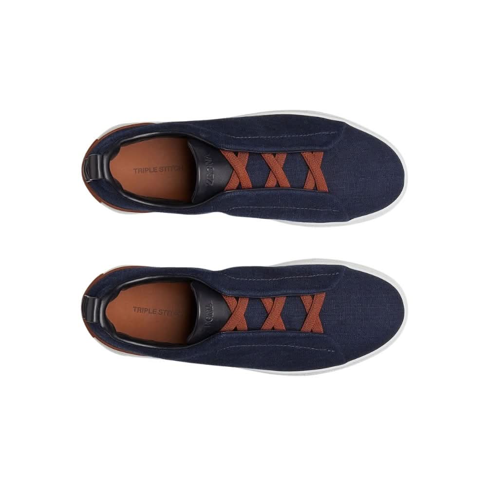 Zegna Cotton Denim Triple Stitch™ Sneakers "Blue" - Copva