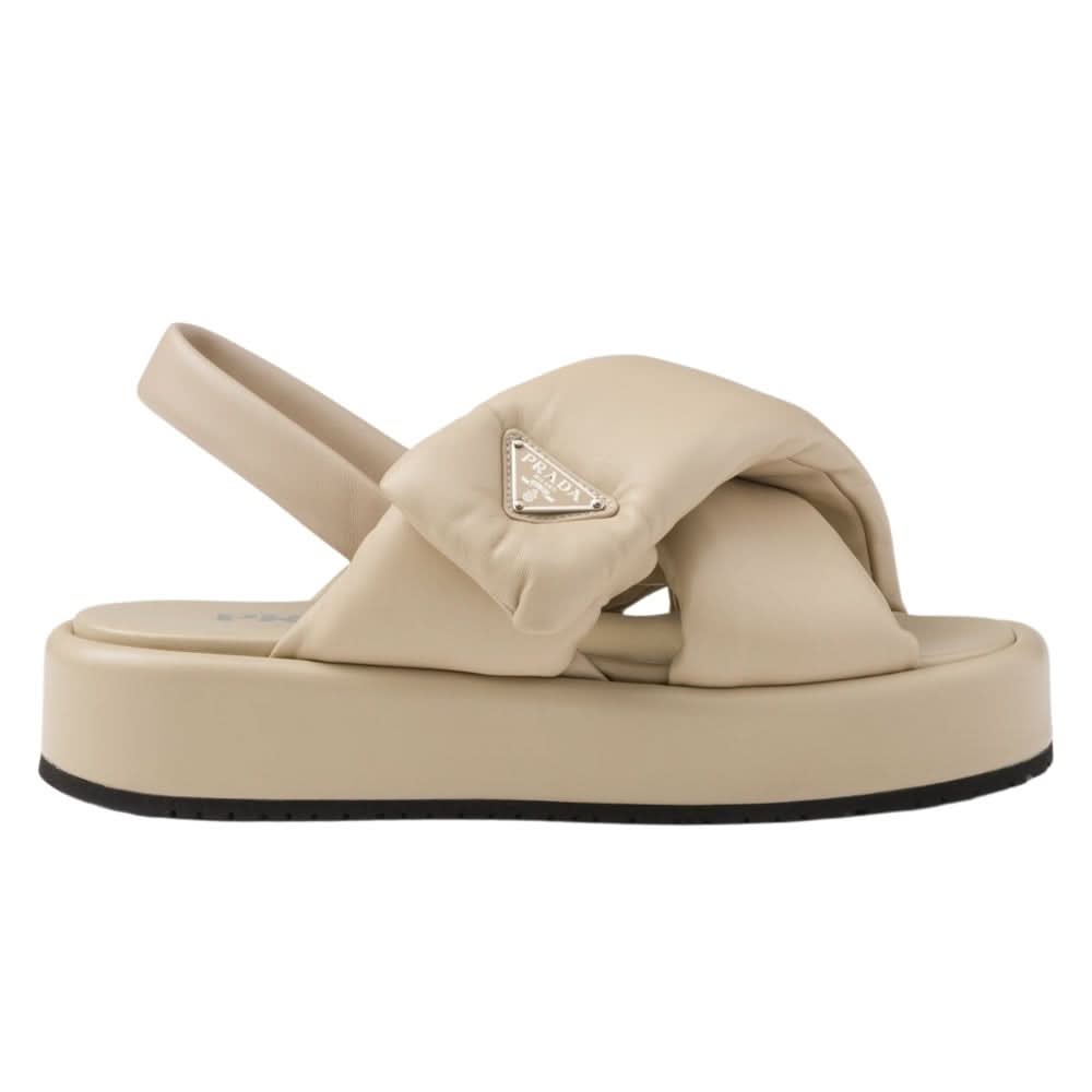 Prada triangle-logo padded sandals "Beige" - Copva
