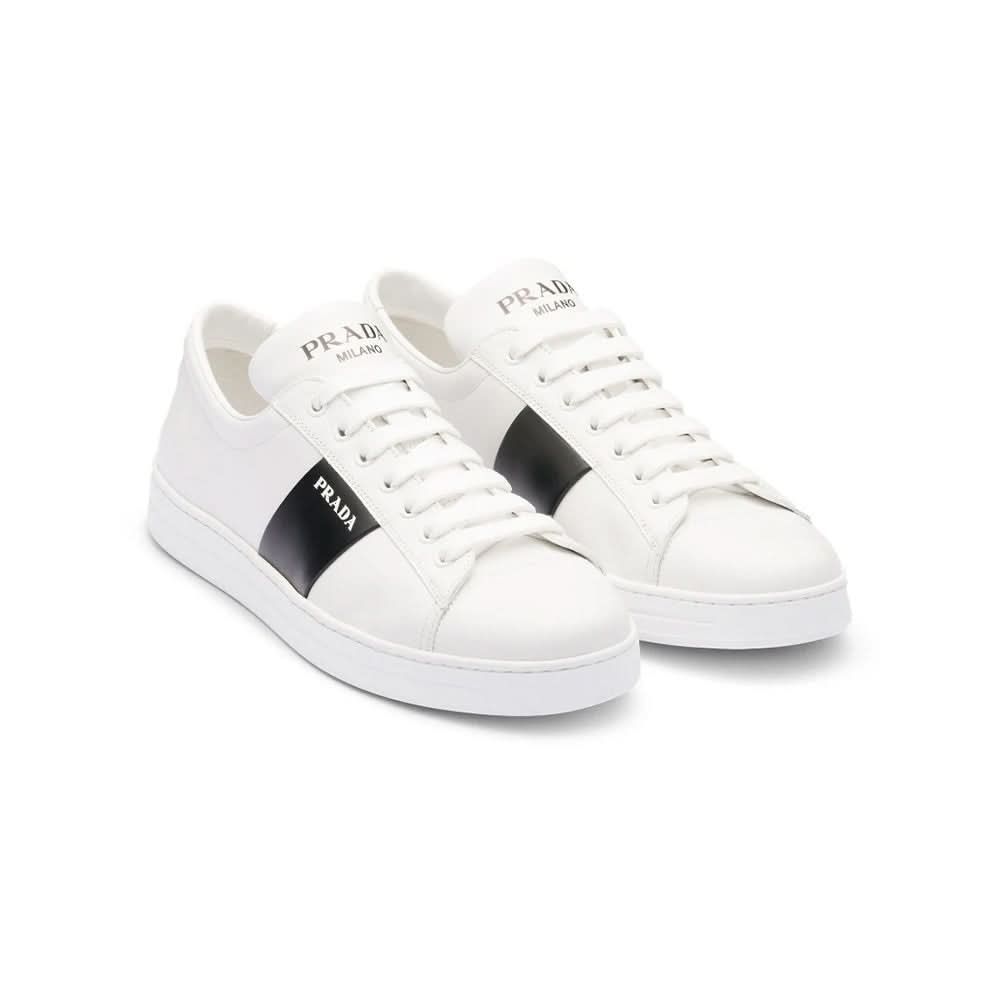 Prada brushed leather sneakers 'White Black' - Copva