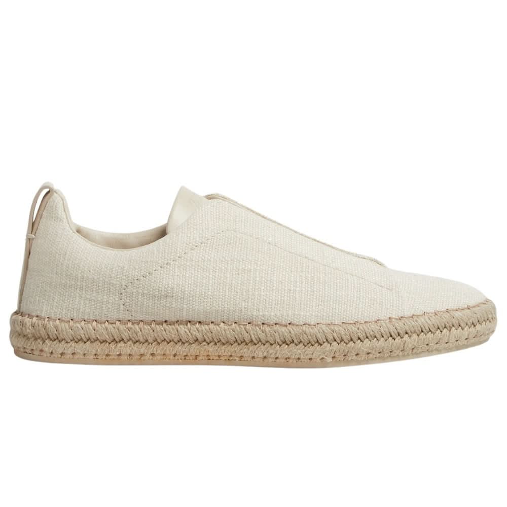 ZEGNA White Off Linen Blend Triple Stitch Espadrilles