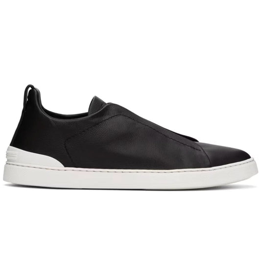ZEGNA Black Leather Triple Stitch Sneakers - Copva