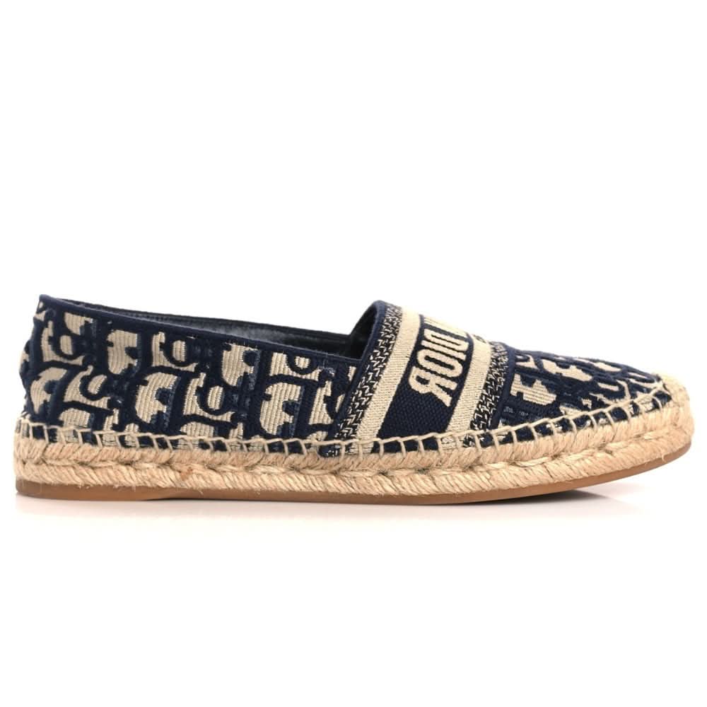 CHRISTIAN DIOR Oblique Embroidered Granville 15mm Espadrilles 38.5 Deep Blue - Copva