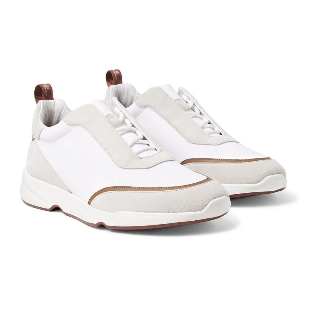 LORO PIANA Modular Walk Aqua Light Leather-trimmed Shell And Suede Sneakers In White - Copva