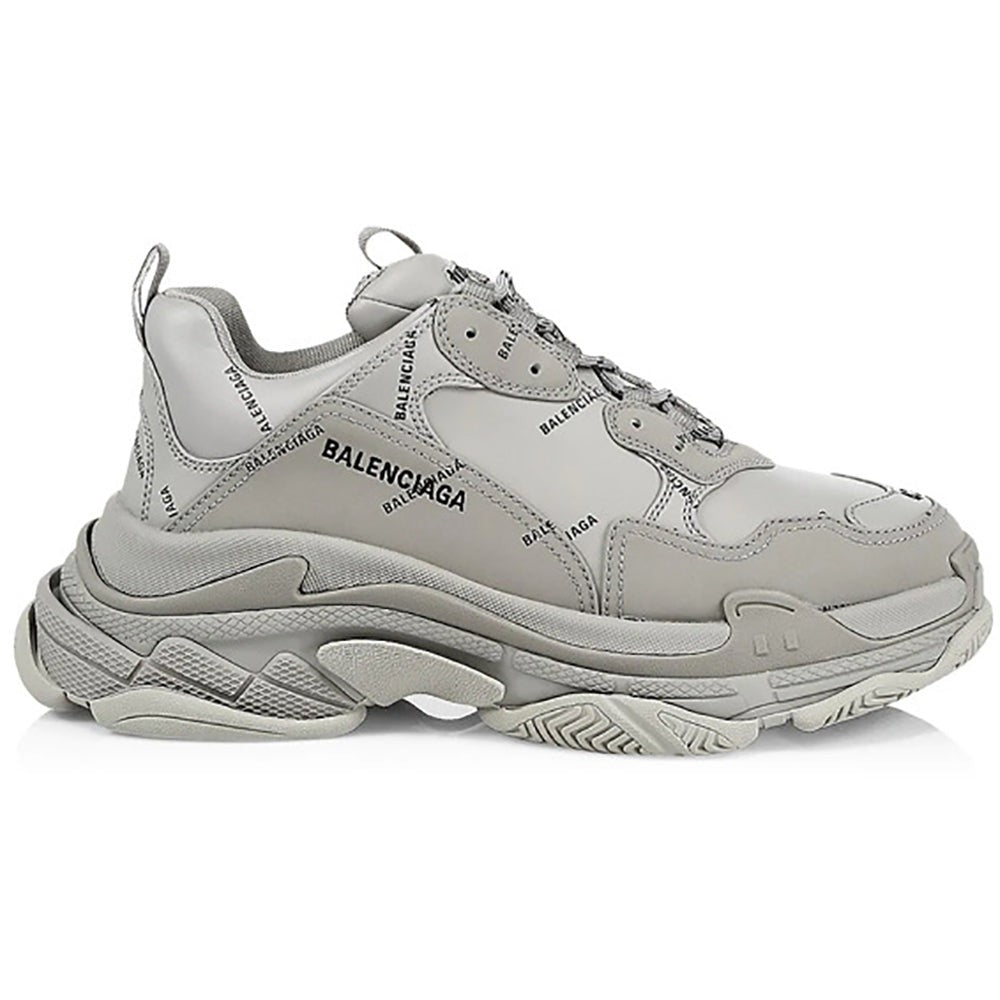 BALENCIAGA Allover Logo Triple S Sneakers In Grey Black - Copva
