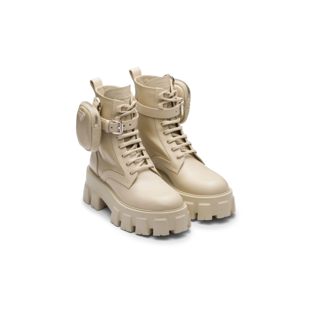 Prada Monolith pouch-detail leather boots "Beige"