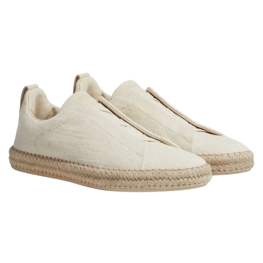 ZEGNA White Off Linen Blend Triple Stitch Espadrilles