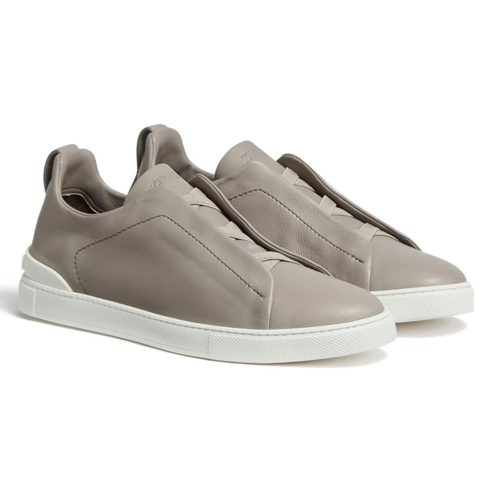 Zegna SECONDSKIN Triple Stitch leather sneakers Light Grey"