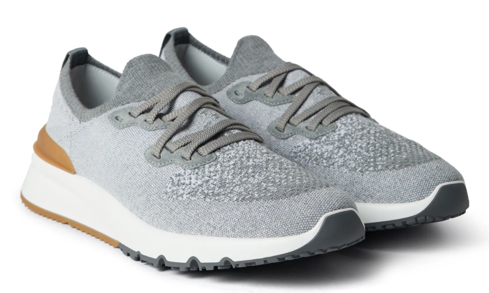 Brunello Cotton chiné knit runners "Light Grey"