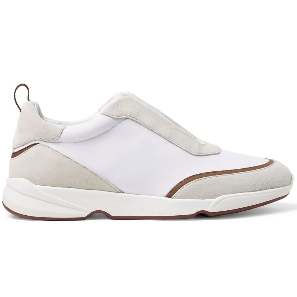 LORO PIANA Modular Walk Aqua Light Leather-trimmed Shell And Suede Sneakers In White - Copva