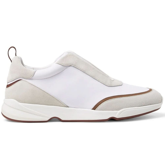 LORO PIANA Modular Walk Aqua Light Leather-trimmed Shell And Suede Sneakers In White - Copva