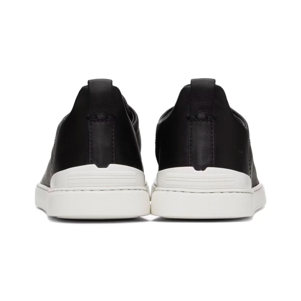 ZEGNA Black Leather Triple Stitch Sneakers - Copva