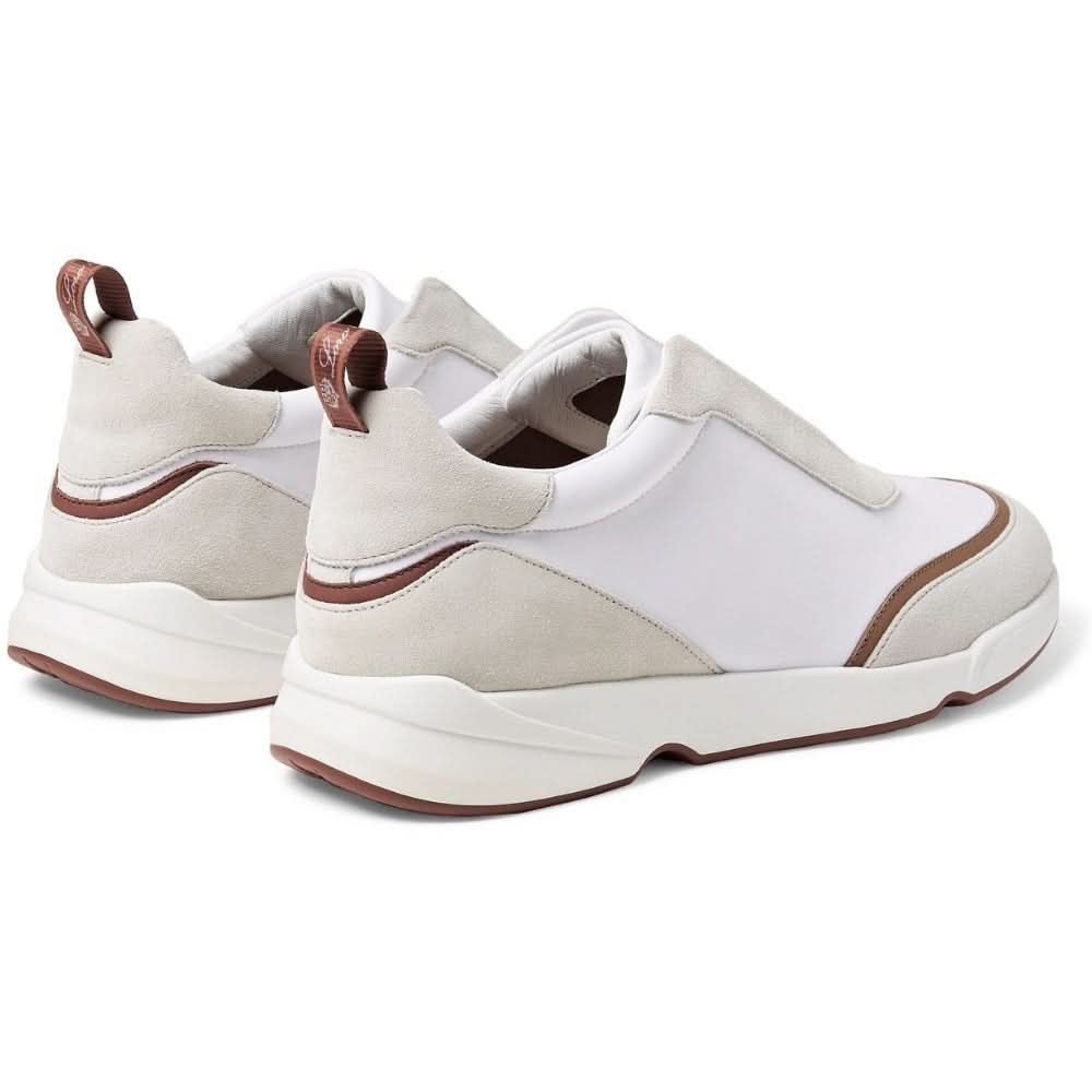 LORO PIANA Modular Walk Aqua Light Leather-trimmed Shell And Suede Sneakers In White - Copva