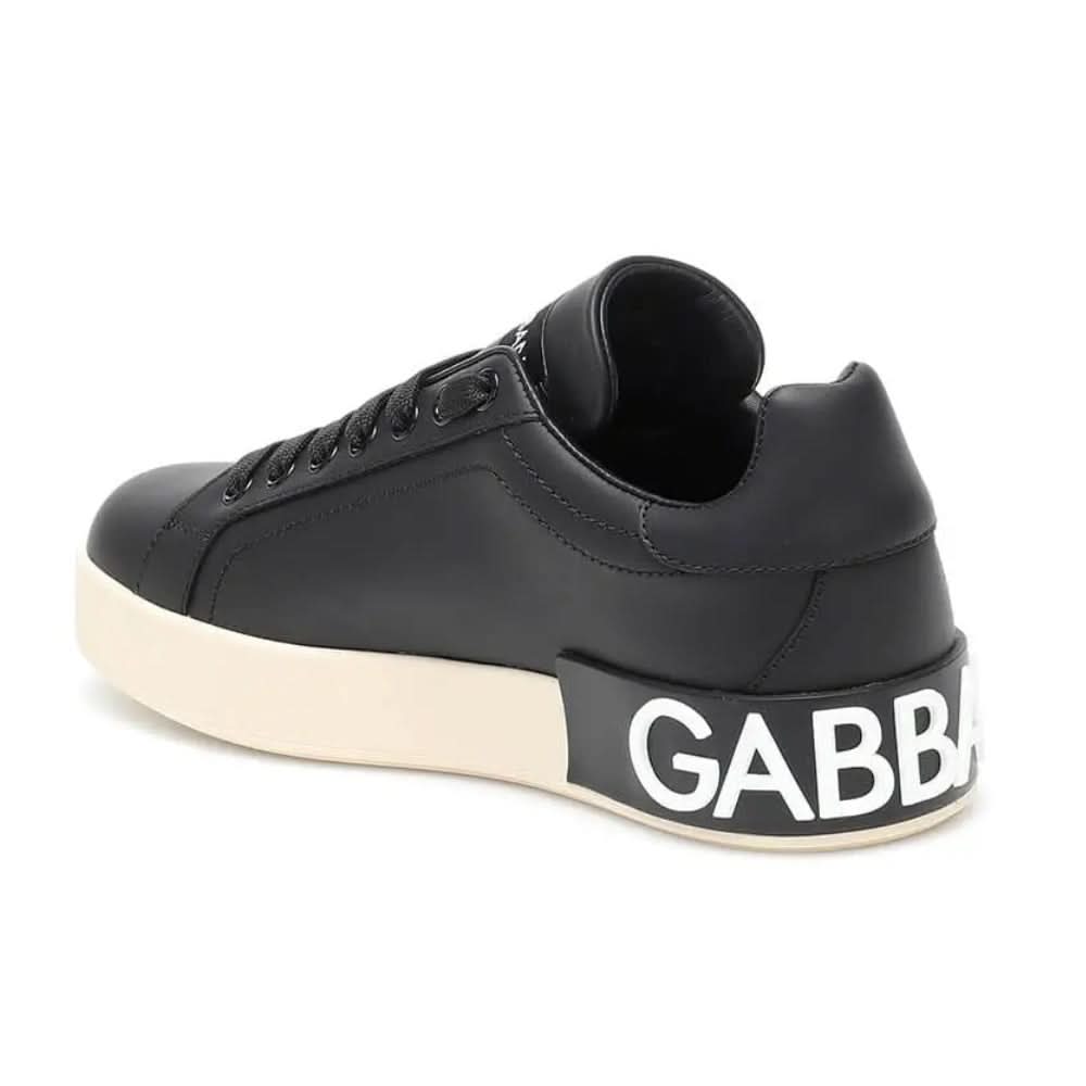 DOLCE & GABBANA Logo Print Leather Lace-up Trainers In Black - Copva