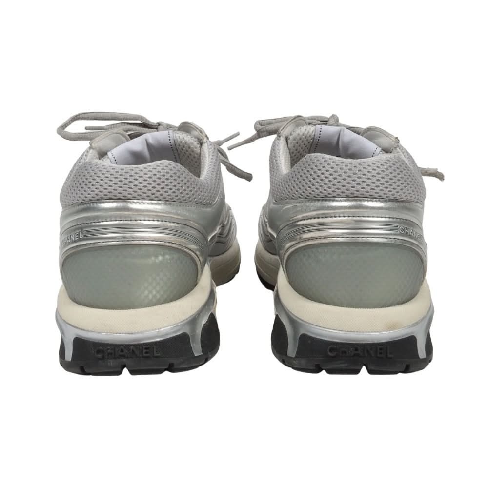 Chanel Fabric & Laminated Light Gray & Silvered Low Top Sneakers - Copva